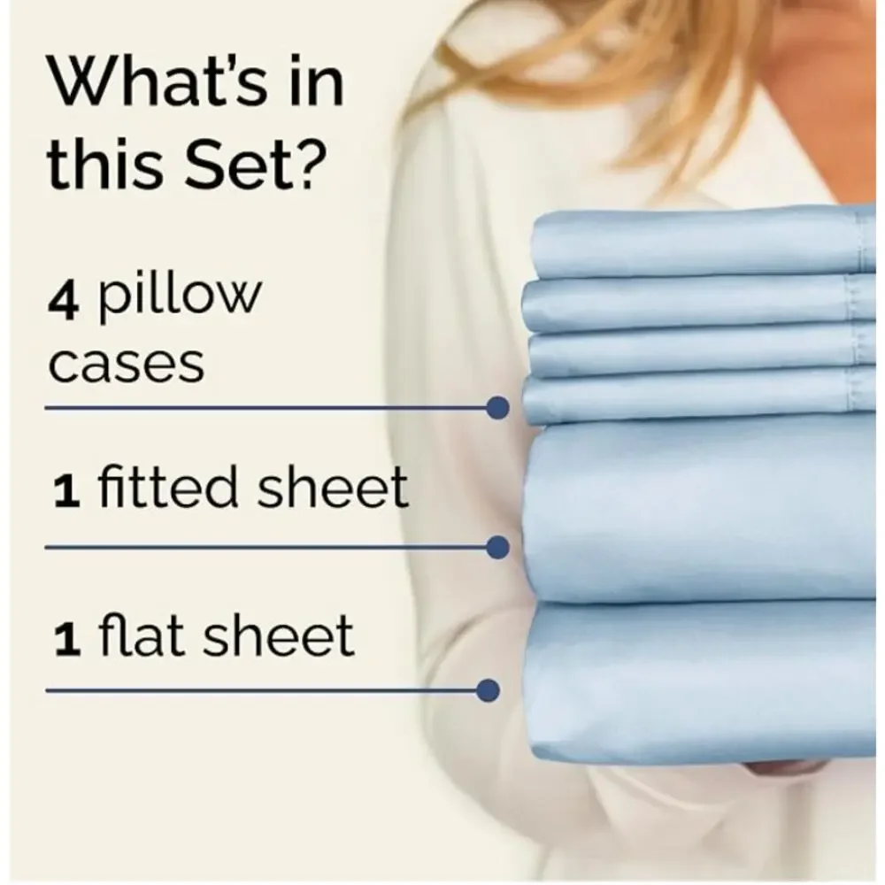 Full XL 4 Piece Wrinkle Free Sheet Set, Comfy Breathable & Cooling- Sky Blue